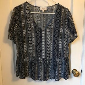 Boutique style navy patterned peplum top